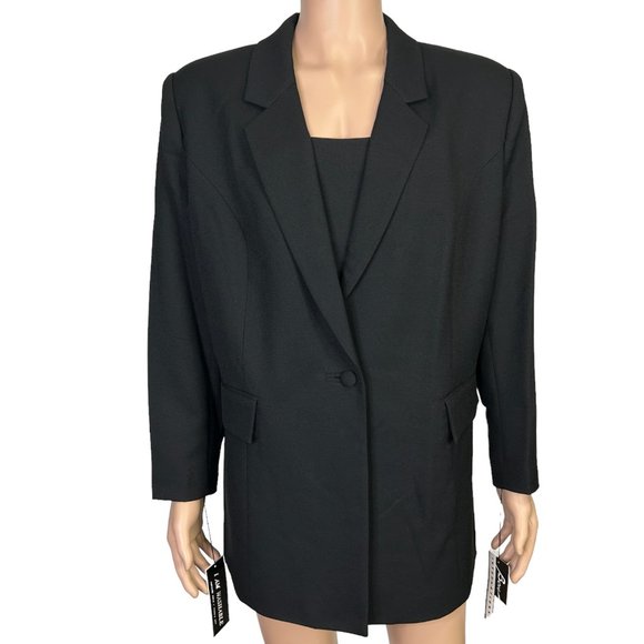 Vintage Beu Marc Womens 20 Black Single Breasted Blazer Suit Jacket Shoulder Pad - Picture 1 of 14
